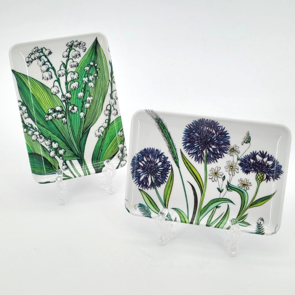 Lot of 2 Vintage MEBEL 6" Trays Made in Italy Cornflower & Lily of the Valley